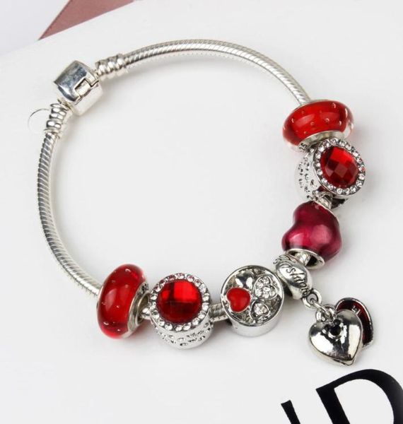 Toptan-925 Murano Kırmızı Cam Cazibe Boncuklar Kadınlar/Çocuk Orijinal DIY Mücevher Tarzı Fit Noel Hediyesi Takı5651281