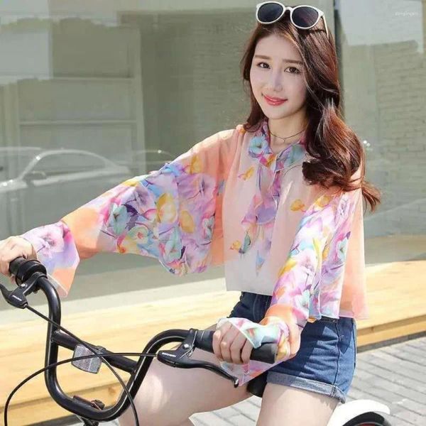 Schals dünne Frauen Sonnenschutzschuhe Schal Blume Chiffon Hemd langärmelte Strickjacke UV Schutz Sonne kurzer Top Schattenschal