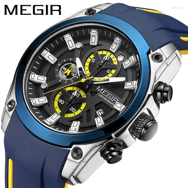 Armbanduhren Megir 2144 Quarz Uhren für Männer Original Modemarke Sport Silikonband Armbanduhr Chronograph Luminous Date Männlich