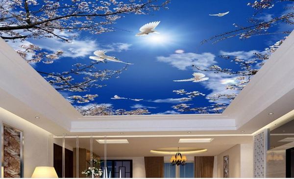 Sfondo murale 3D personalizzato soffitto El Cherry Blossom Blue Sky Mural Paperpaper per pareti 3D Sfondo del soffitto 5293172