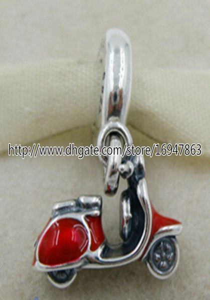 100% S925 Sterling Silver Red Scooter Piegaletta con smalto Red Adatta Bracele di gioielli in stile europeo Collane Pendant3493780