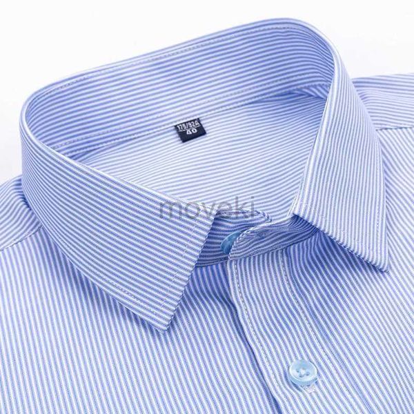 Herren -Hemdhemden Herren Kurzarm Shirt Business Casual Classic Plaid Striped männliche soziale Hemden Purpurblau 5xl plus großer Größe D240427