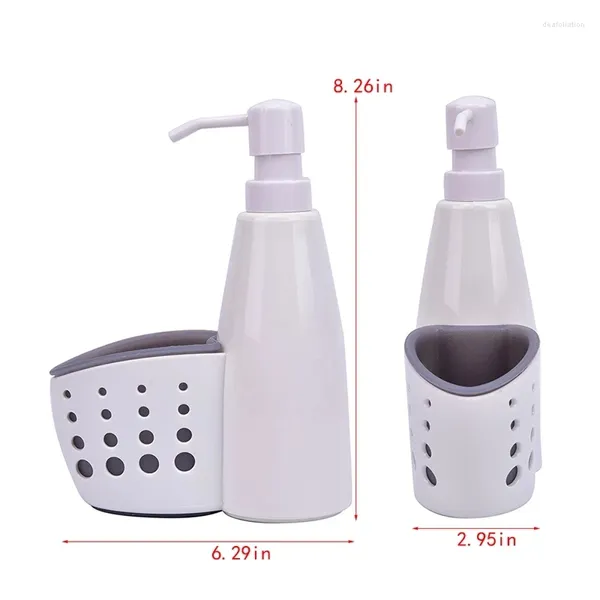 Küche Aufbewahrung 2 in 1 Spender und Schachtel Plastik Flüssigkeitsreinscontainer Schwamm Abflussbrett Seifenhalter Rack Reinigung für Badezimmer