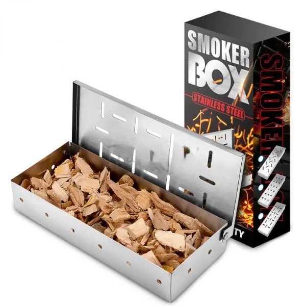 Grels Box Smoker BBQ Smoker Box Fliplas de madeira para churrasqueiras a gás a gás de carvão externo a gás de churrasco de churrasqueiras com fumaça infundida com fumaça