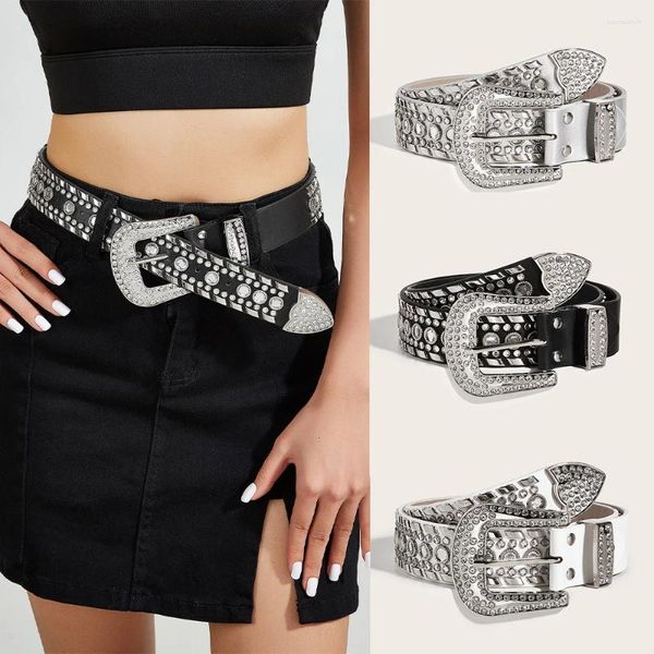 Gürtel Frauen Strass Taillengürtel Gothic Leder Western Cowboy Fashion Bund Y2K Verstellbare Damen Jeans Accessoires