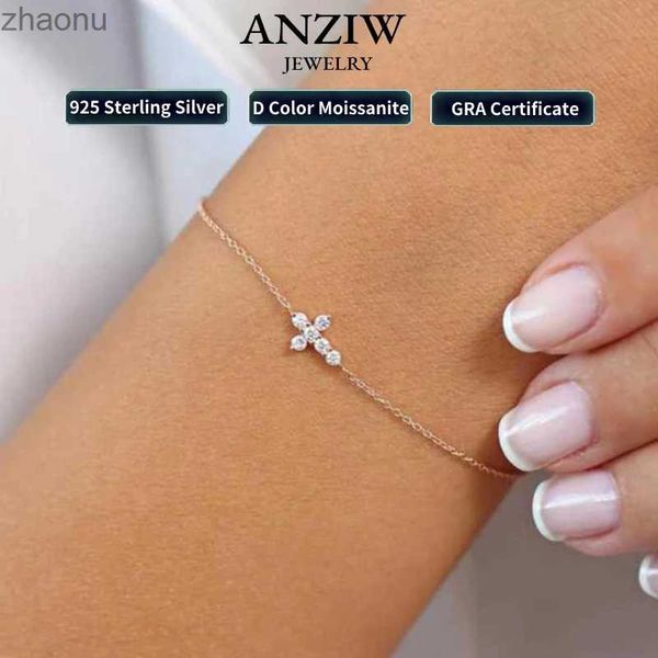 Cadeia ANZIW 925 Sterling Silver Cross Certificado 2,5 mm D Mosonita colorida Jóias femininas Cadeia ajustável Presente XW