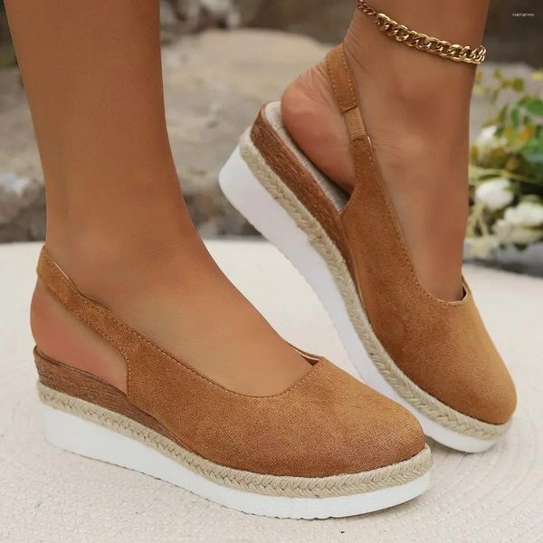 Scarpe per abiti Donne Sandali a cuneo semplice 2024 Boemia Ladie fatte a mano casual comodità di espadrilles Pompe della piattaforma Sandalias de Mujer