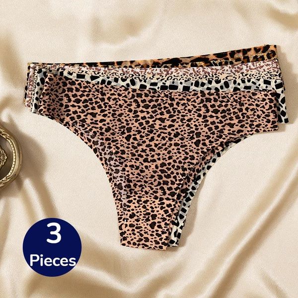 Женские трусики Trowbridge 3pcs/Set Fashion Leopard Bikini Bikini Sexy Thongs бесшовные нижнее белье.