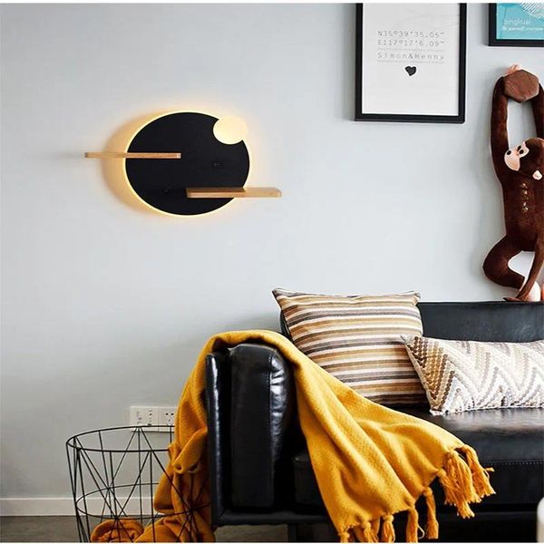 Duvar lambası LED USB Yaratıcı Cep Telefonu Şarj Yatak Başucu Oturma Odası El Lights Postmodern Siyah Altın Lambalar