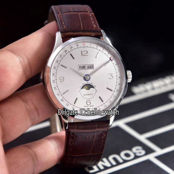 orologi uomini marchi di lusso a buon mercato patrimonio grande appuntamento U0112538 Dialtura bianca Fase della luna automatica 0112538 MENS Watch Steel Case in pelle marrone 263c