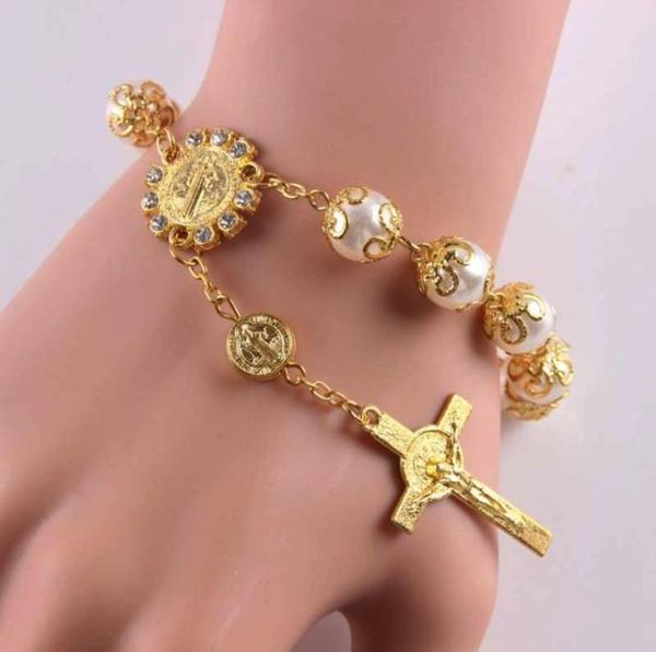 Braccialetti di fascino Religio Gesù bracciale ragazze femminile perle d'oro in lega di San Benito Boho Ciondoli per donne gioielli bijouxcharm6713922
