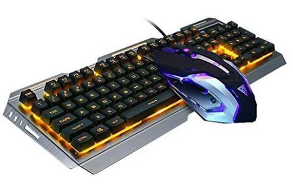 Conjunto de combinações de mouse de teclado com fio iluminado lapto de jogo USB Metal 3200dpi laptop de jogador à prova d'água