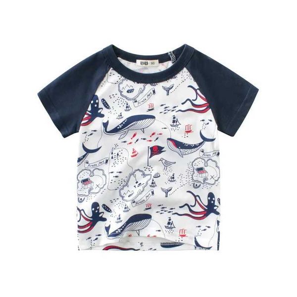 T-Shirts 2024 Jungen T-Shirt Girls Top Whale Hai Baumwollshorts Kleidung gedruckt Cartoon Baumwoll T-Shirtl240509