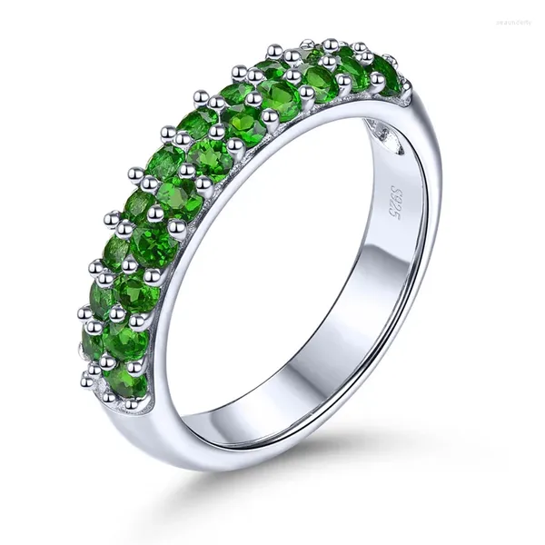 Cluster Ringe natürliche Chrom Diopside Sterling Silber 1 s echte Frauen Klassischer Schmuckstil Top -Qualitäts -Geburtstagsgeschenke US Size 6 6