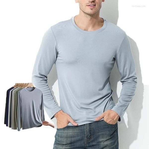 Camisetas masculinas 94% modal 6% spandex T-shirt de manga longa para homens cor sólida cor básica de camiseta manual primavera e outono tops confortáveis