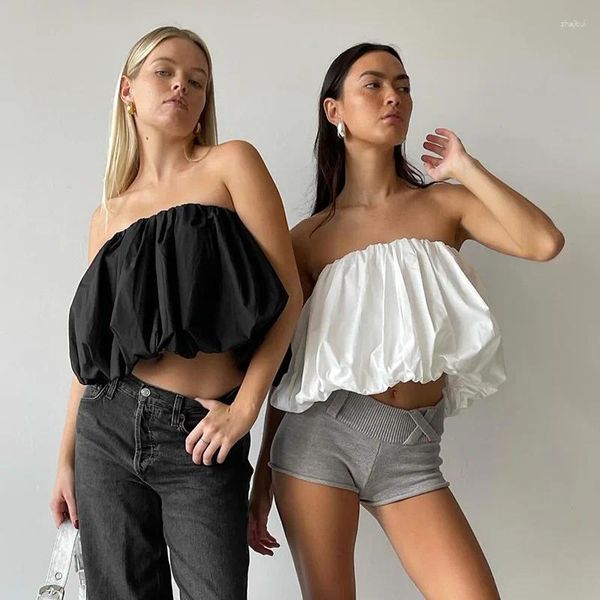 Serbatoi femminili Donne Donne senza spalline Crop Top Tube Off Spalla Camis Canna Solido Colore senza maniche Bandeau Y2K Estate 2000 Streetwear Yuqung