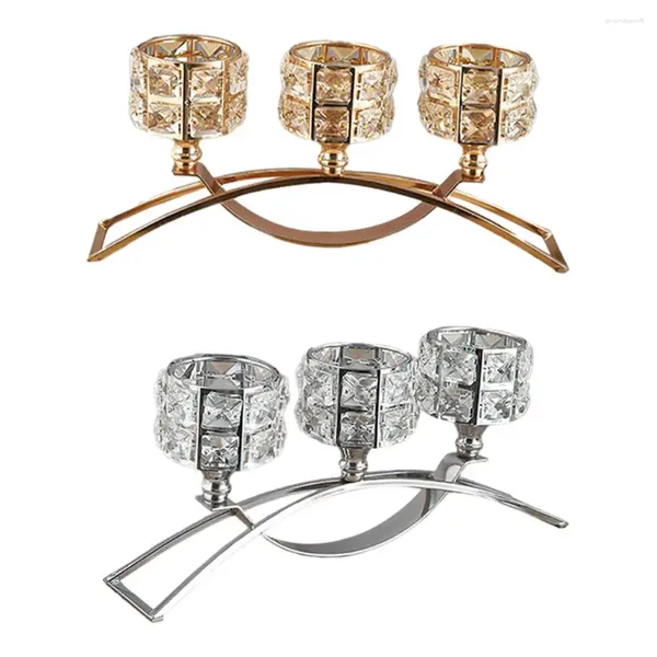 Kerzenhalter eleganter 3 Arme Kristallhalter Metall Hohllampenschalen Candelabras für Abendessen Dekoration Wohneinrichtung Herzstück Herzstück