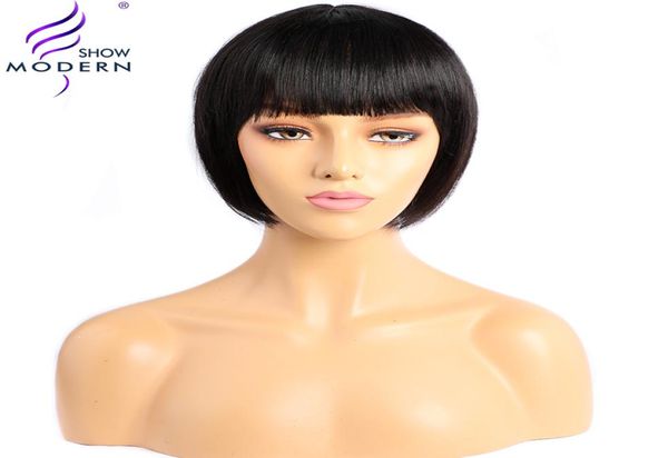 Peruca reta Bob franja com franjas modernas show curto 100 completo feito com peruca cabelos de máquina preta humana Remy Hair para o brasileiro WOME9385789