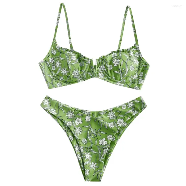 Costumi da bagno femminile da nuoto a due pezzi per la stampa floreale da donna taglio ad alto taglio a v battito di bagno spinge up up imboding bikini set 2024 Summer Beach