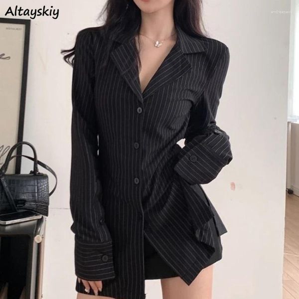 Camicette da donna camicie a strisce nera Donne Donne Slim-V-Neck Long Maniche Solid BodyCon GirlCon Girls Sexy Girls Office in stile coreano All-Match