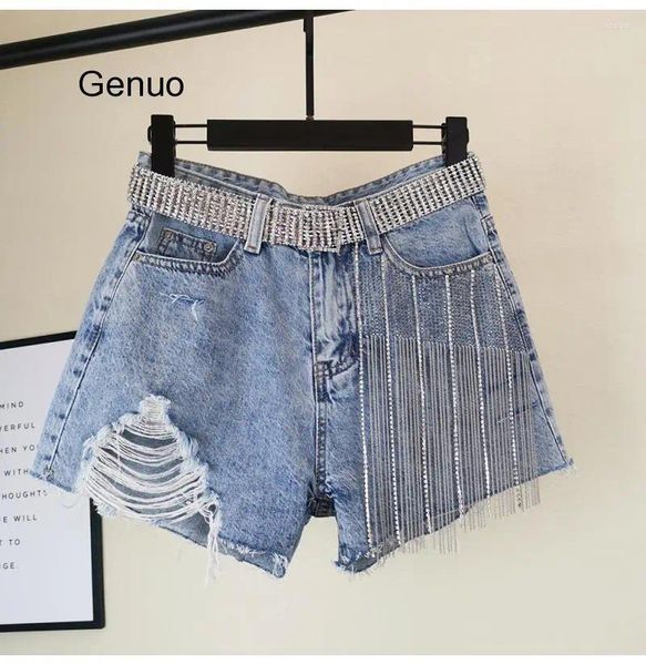 Frauen Jeans Hosen koreanischer Stil Frauen weit gebohrte Löcher hohe Taille Lose Franse Shorts Girls Lady 2024 Sommer