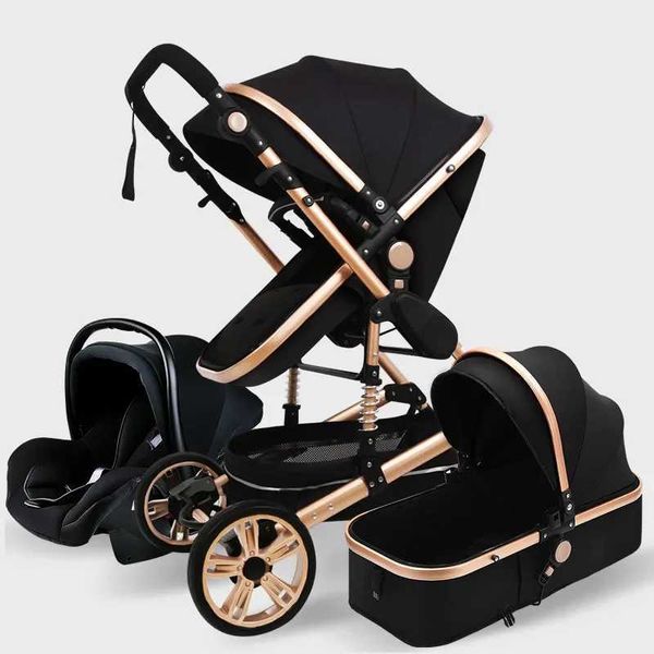 Carrinhos de bebê# alta paisagem carrinho de bebê 3 em 1 com carrinho de carrinho de carro rosa assento de carro de carrinho de viagem de luxo e carrinho de carrinho Baby Pushchair T240510