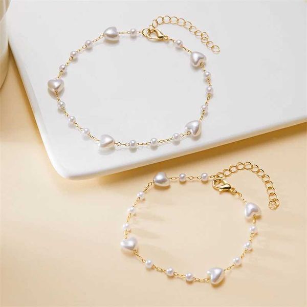 Braccialetti di nozze Fashion Metal Chain Imition Pearl Heart Stars Bracelets Anklet for Women Charms Evite On Feed Party Wedding Jewelry Set