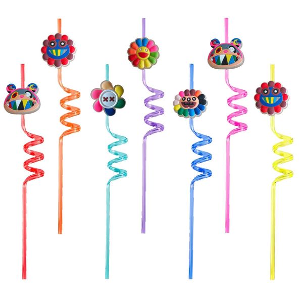 Одноразовые чашки Sts флуоресцентный радужный цветок тематическое сумасшедшее мультипликационное пластик для детей на день рождения поставки вечеринки подарки Decoratio Othp1
