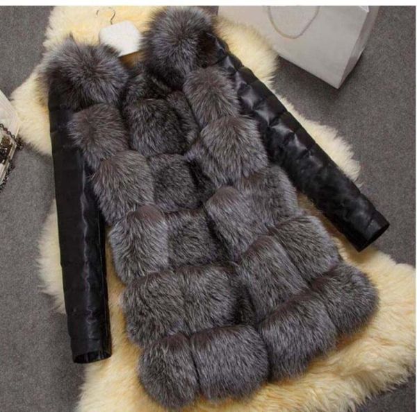 Clobee S4XL 2018 Coat inverno Donne spesse Fuce Fox Furio con manica PU Fine Giacca di pelliccia finta Gilet Chalecos de Pelo Mujer88891236