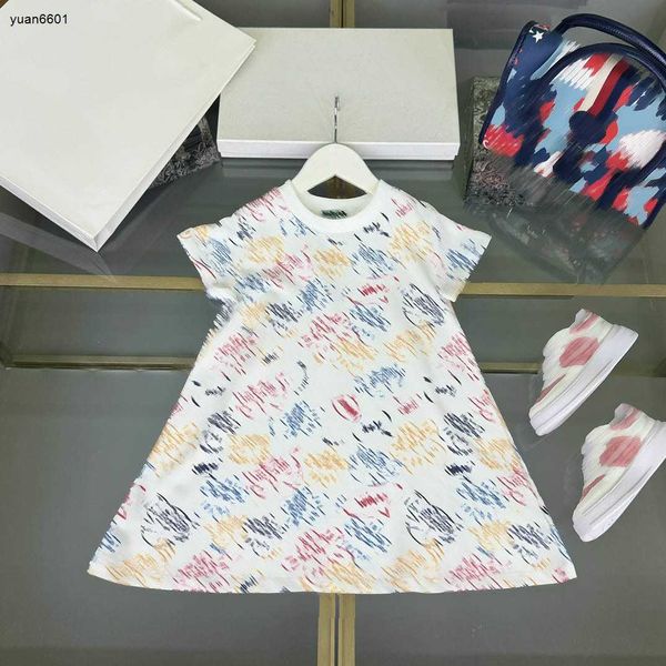 Beliebter Babyrock kurzärmelig Prinzessin Kleid Größe 100-160 cm Kinder Designer Kleidung Cartoon Graffiti Print Girls Party Dress 24APRIL