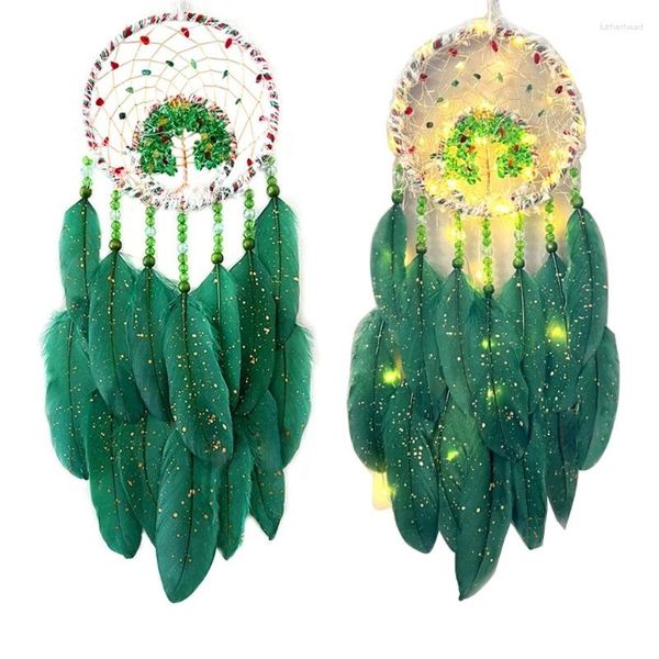 Estatuetas decorativas de penas tradicionais apanhadores de sonho liderados ornamentos de carro leve da vida Dreamcatchers para decorações de casas de berçário de parede