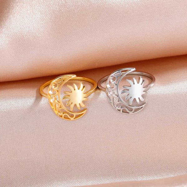 Anelli di nozze Skyrim Crescent Moon Anello solare per donne Acciaio inossidabile Anelli aperti dita aperta Trendy Bohémien Gioielli Regalo di compleanno all'ingrosso