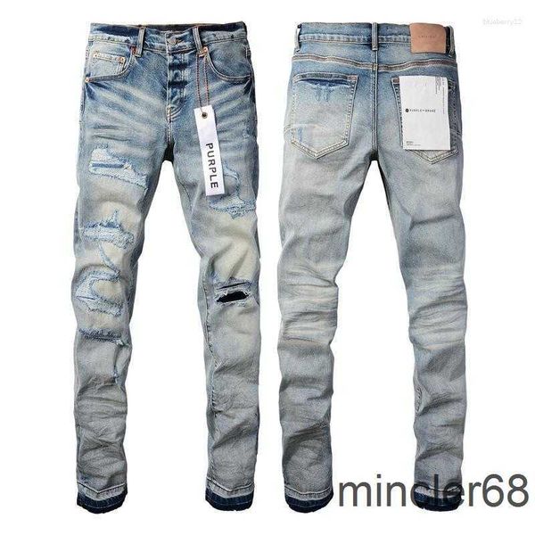 Marca de jeans masculino Man roxo Black High Street Paint Briffiti Padrão danificado Risped Ripped Troushers calças jeans P2