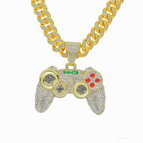 2024 Designer Design Hip Hop Legierung Full Diamond Game Hine Anhänger kubanische Ketten Halskette Nachtclub Personalisierte Bounce DI Decoration Mode Accessoires