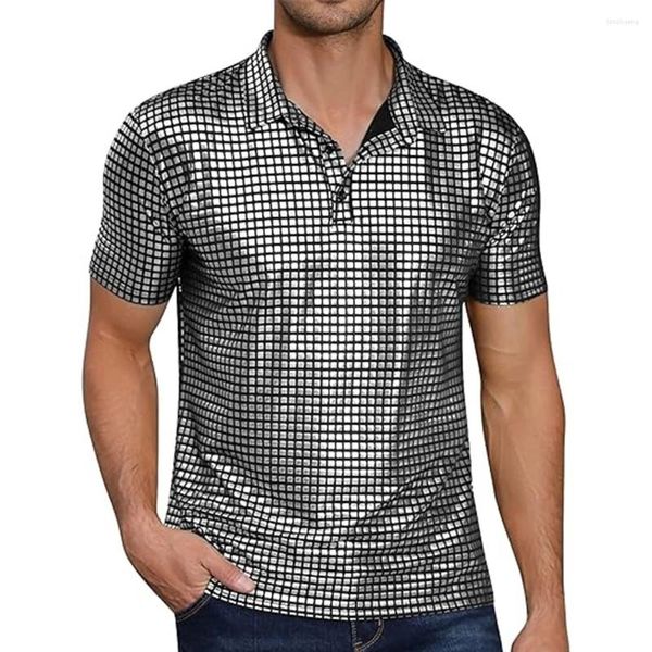 Camisetas masculinas Men vintage Men 70s Disco Traje bronzeador Camiseta de lapela de manga curta Boto