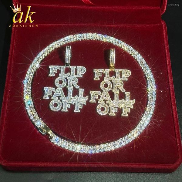 Pendellöte Halsketten Aokaishen -Halskette für Frauen Flip oder fallen von Baguette Charms Real Gold Plated Hip Hop Jewelry