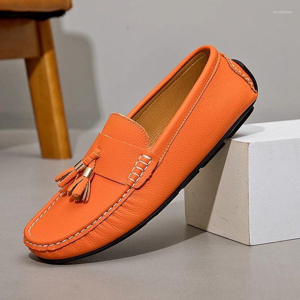 Lässige Schuhe handgefertigte Wildleder -Leder -Herren mit Atemsebrättern faulen Flats mit Mokassins Quaste Tassel fahren