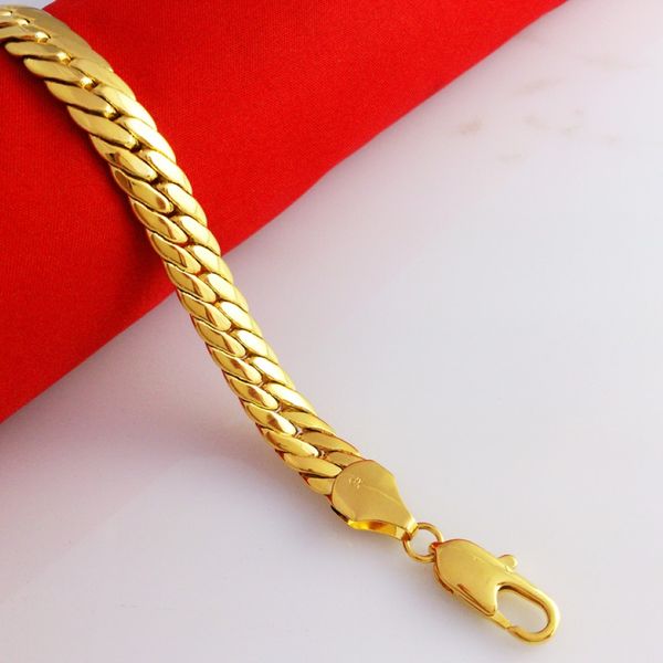 Оптовая массовая 8 12 кл. Желто -золотое, заполненное мужским браслетом, двойной цепью, шириной 10 мм 35 г 270J