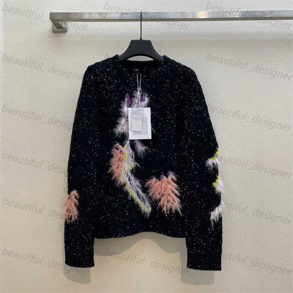 Designerin Frauen lässig Kleider Designerinnen Frauenpullover 2024 Frühjahr Neue modische schwere Industrie Feder Schneeflockenmuster Strickhemd für Frauen