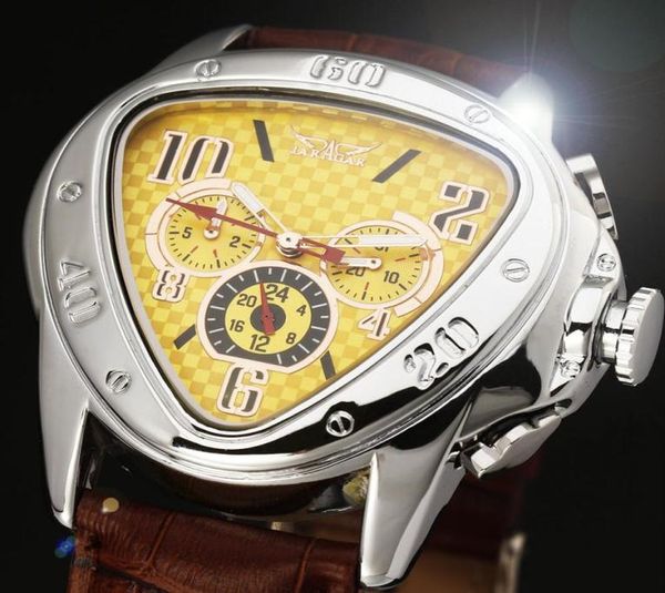2016 Jaragar Luxus Orologio Uomo Watch Yellow Dreieck Auto Mechanical Watches Männer 6Hands Automatische Armbanduhrschiff D18100706232761148