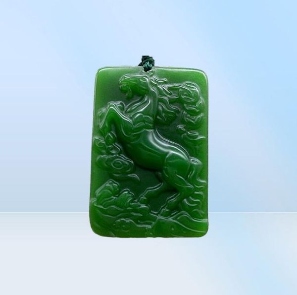 Xinkeng xinjiang hetian jade jasper immediatamente sospensione esterno spinaci mongola spinaci verde zodiaco a cavallo giada intero6446440