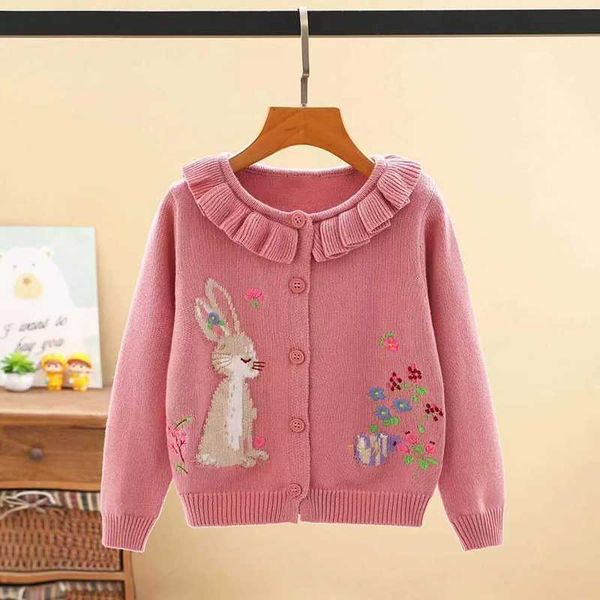 Conjuntos de suéter de coelho rosa fofo com pequeno algodão de frango Autumn Roupas de crianças Q240508