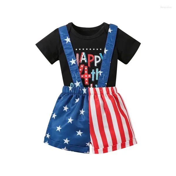 Giyim Setleri BMNMSL Bebek Bebek 4 Temmuz Kıyafet Kısa Kollu Mektup Baskı Romper Elastik Bel Sıralı Şort Bebek Bağımsızlık Günü Seti