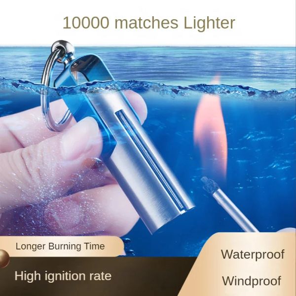 Accessoires 10000 Matches Keychain Kerosin leichter Torch Zigaretten -Feuerzeuge Raucherzubehör kreative tragbare Windschutzgeschenke für Männer