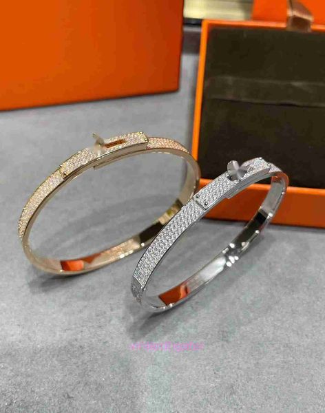 Top Edição Hrms Designer Bracelet v Botão Midi Bottle Butti Full Bracelete de diamante K Rotativo 18K Rose Incluste Original 1to1 com caixa