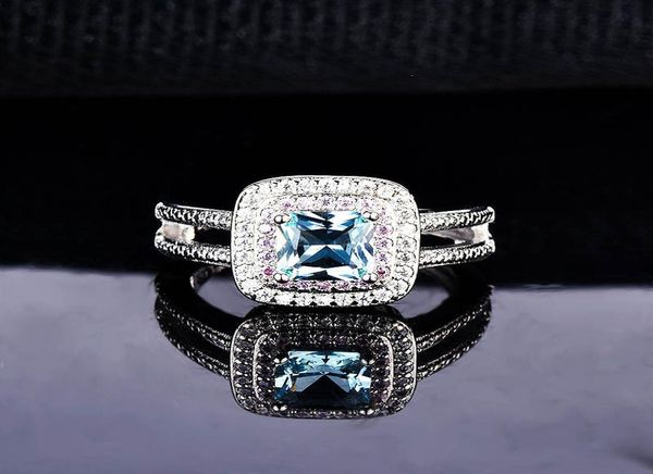 Neues Luxus Diamond Topaz Sea Blue Zirkon Ring Engagement Hochzeit Eröffnungsring1396276