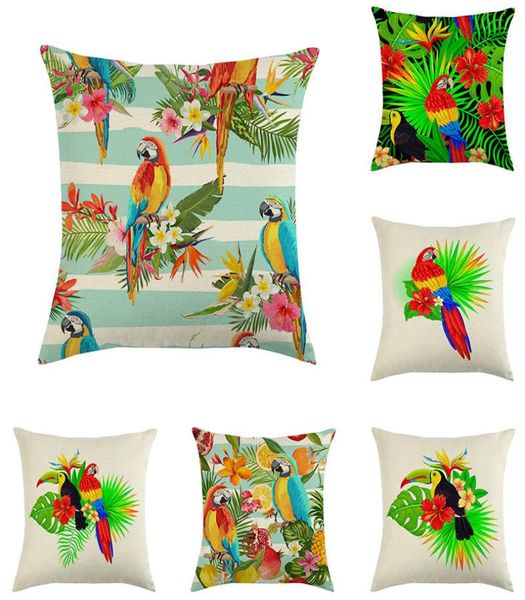 45cm45cm Papagaio com crista e papagaio Linencotton Tampa de travesseiro Capinho de almofada Couch Cushion Pillow decorativo de casa1923027