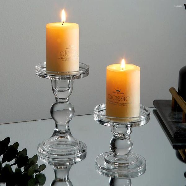 Titulares de vela Porta de vidro Decoração moderna Decoração de chá leve Cristal Centro de casamento Peça de candelabra mesa de jantar Sala de estar