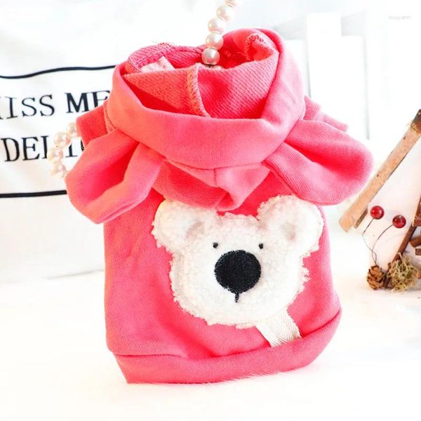 Vestuário para cachorro desenho animado roupas de estimação urso capuz rosa roupas doces pequenas algodão fofo quente outono de inverno moda chihuahua gatos fantasia