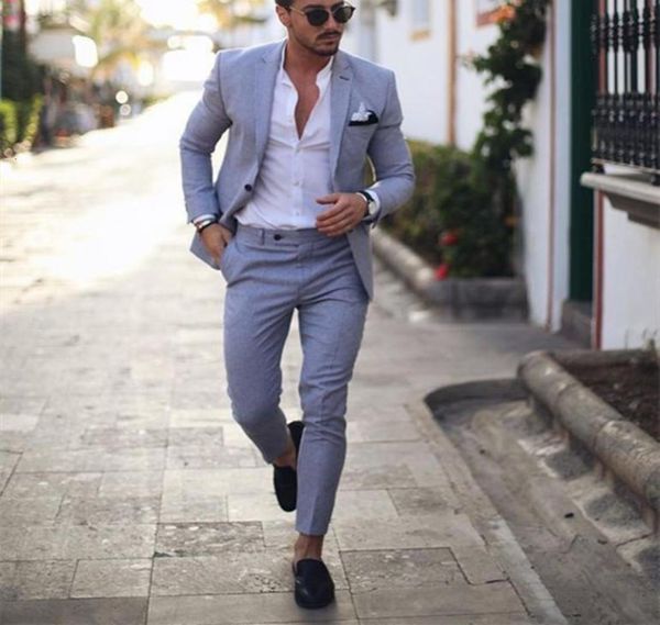 Men039s Suit Blazer Grey Grey Light Smoking Men for Wedding 2 pezzi Brazzal Blazer Costume a ridotto Homme Terno Party 6528668